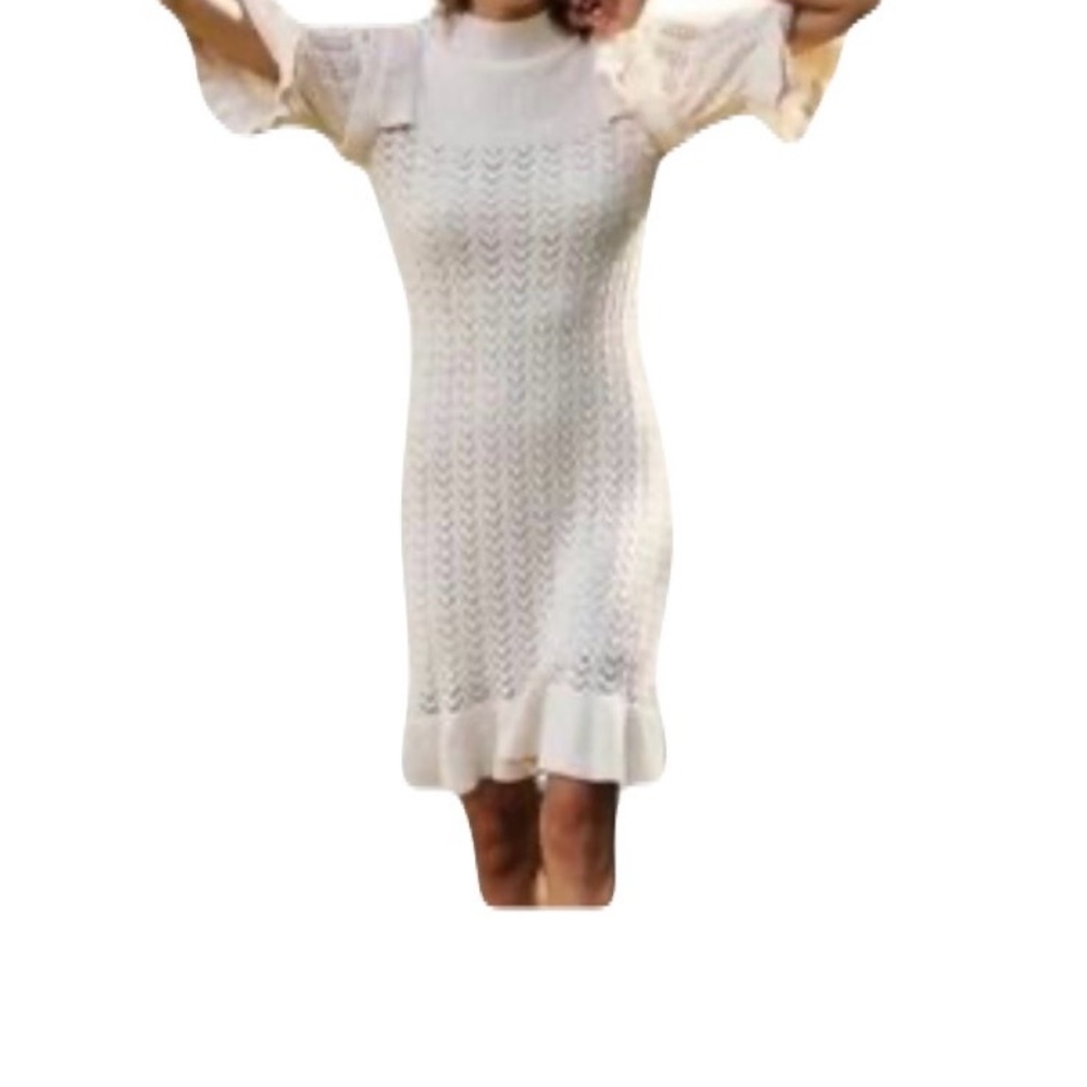 Happy Nature Cream Pointelle Knit Dress